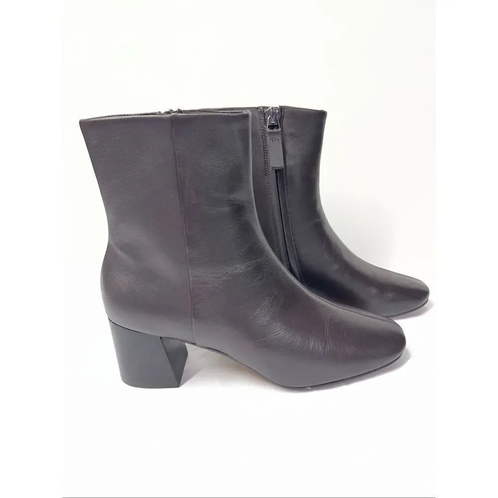 Everlane THE DAY BOOT Dark Brown Leather Ankle Boots Block Heel Minimalist 5 NWB